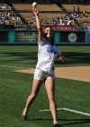 McKayla Maroney shows her legs in denim shorts at the Dodgers game in Los Angeles